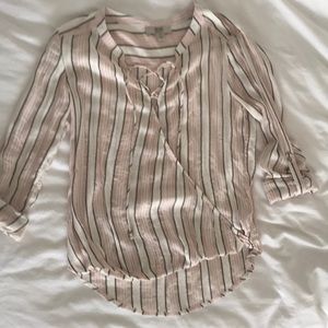 Soft pink and black linen blouse